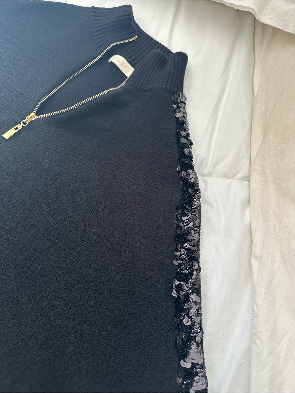 Exquisse’s Paris Black Sequin-Trim Half-Zip Sweater, OSFA - Picture 8 of 17